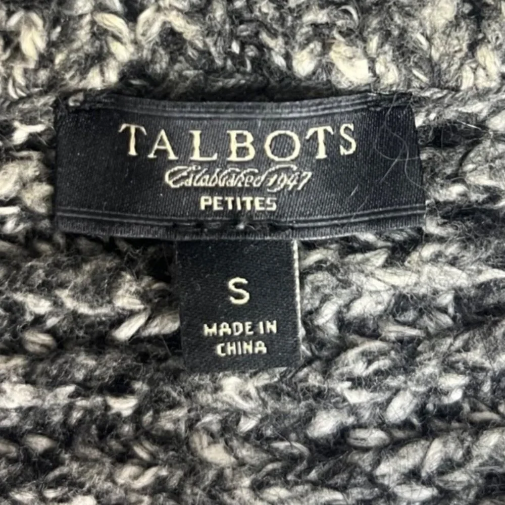 Talbots Open Front Cardigan Sweater Small Petite SP Black White Alpaca Blend - Picture 5 of 6